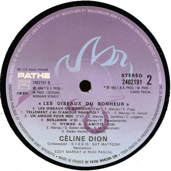 Celine Dion  Les Oiseaux Du Bonheur : LP B